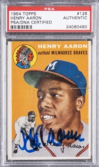 1954 Topps #128 Hank Aaron Signed Rookie Card – PSA/DNA Authentic Signature